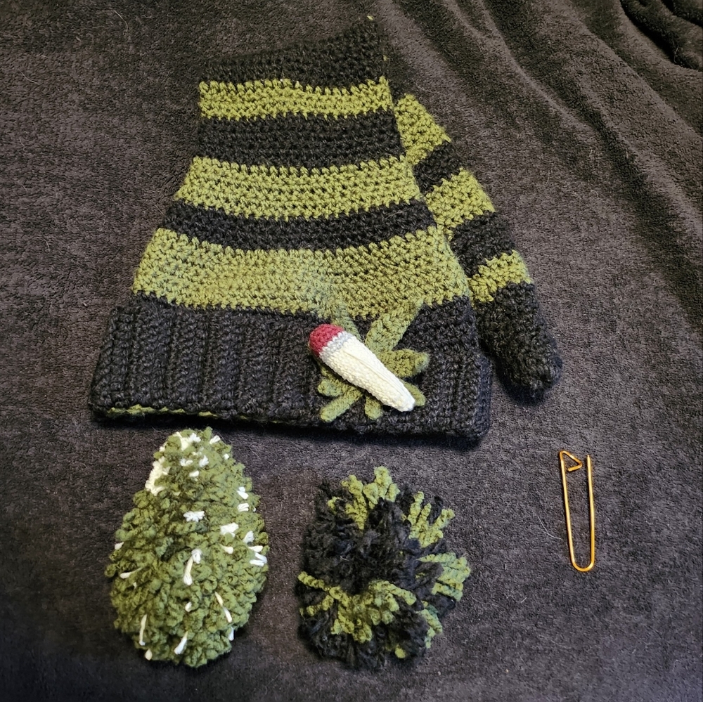 Handmade Crochet Striped Stocking Hat Adult Cannabis